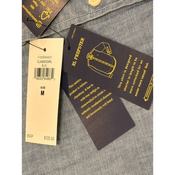 Polo Ralph Lauren Classic Fit Untucked Indigo Chambray Shirt Men's Medium $125 - Picture 8 of 16